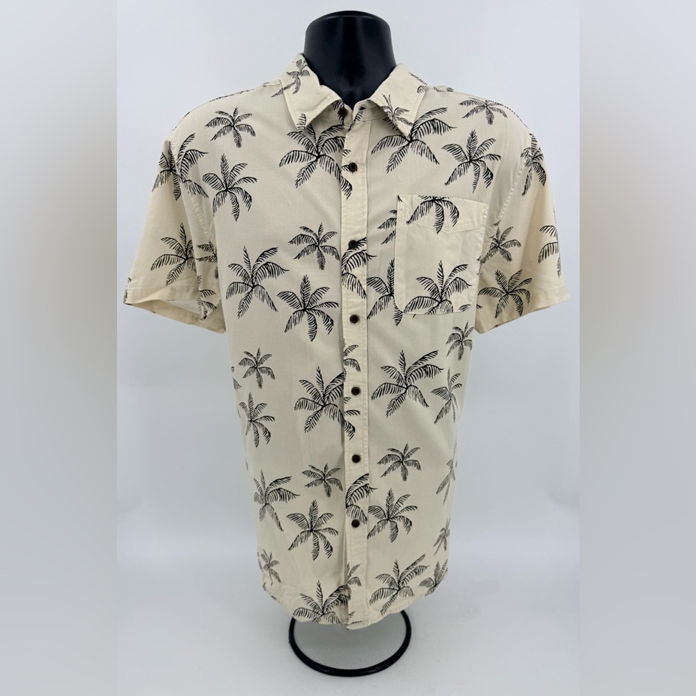 Katin Beige & Black Palm Trees‎ Linen Blend Short Sleeve Pocket Men’s XL